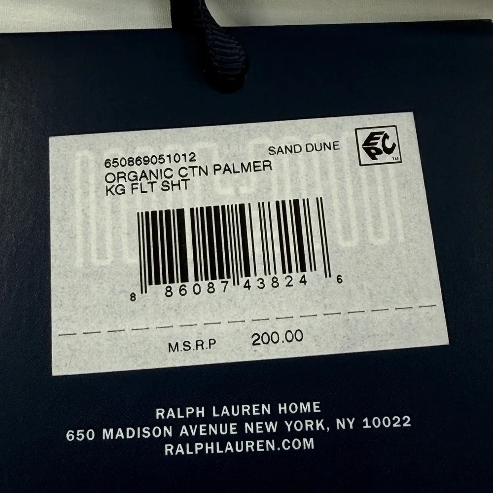 Ralph Lauren King Flat Sheet White Sand‎ Dune Palmer Percale Organic Cotton NEW